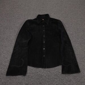 Skotts Suede Shirt Jacket Womens Medium Black Embroidered Suede Button Front
